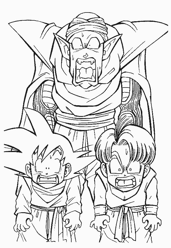 coloriage dragon ball z petit coeur trunck et sangoten ahuris